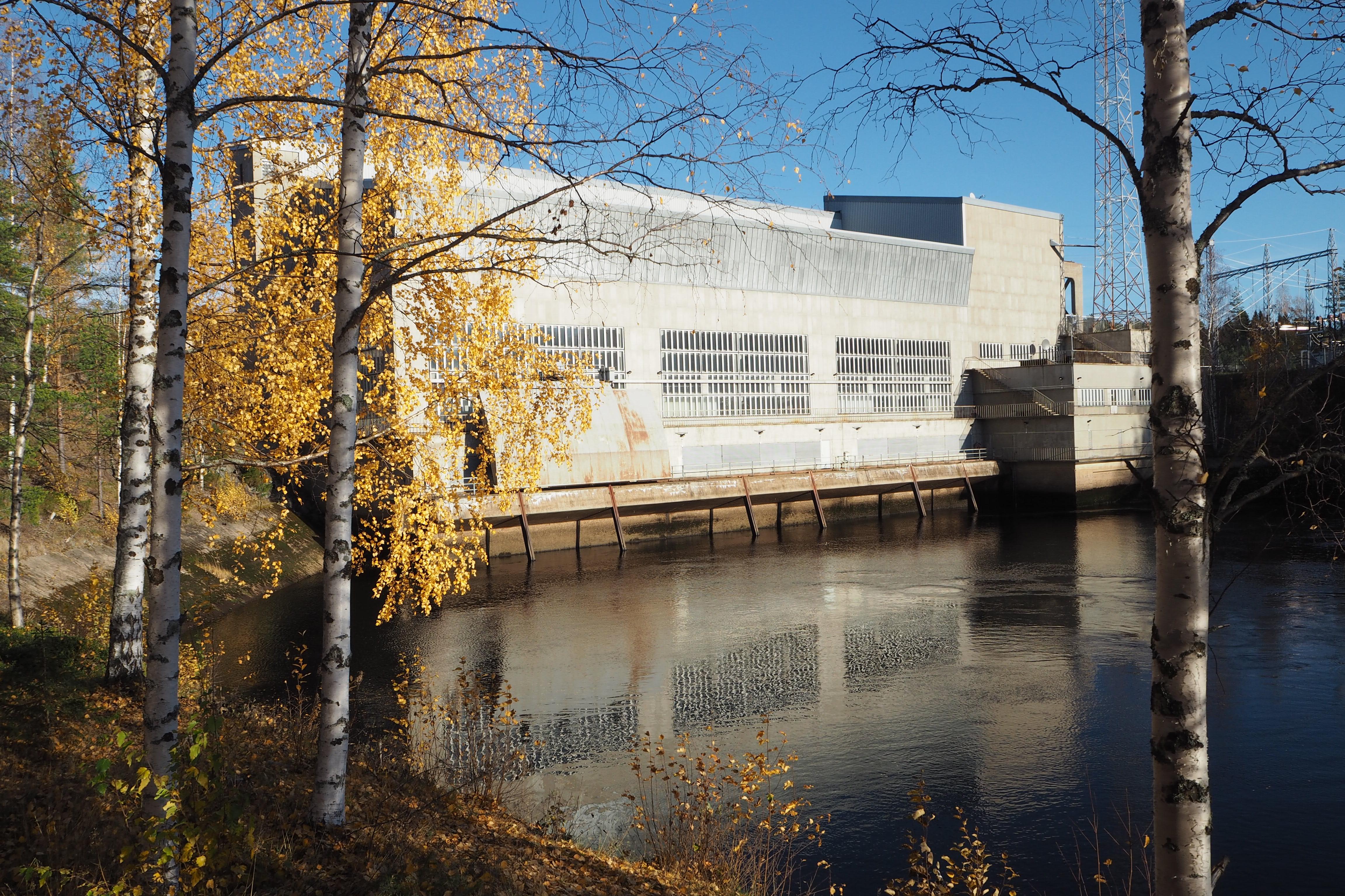 vatten, björkar, vattenkraftverk