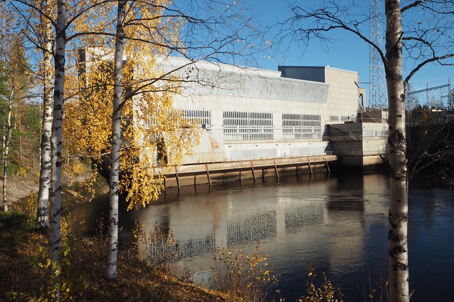 vatten, björkar, vattenkraftverk